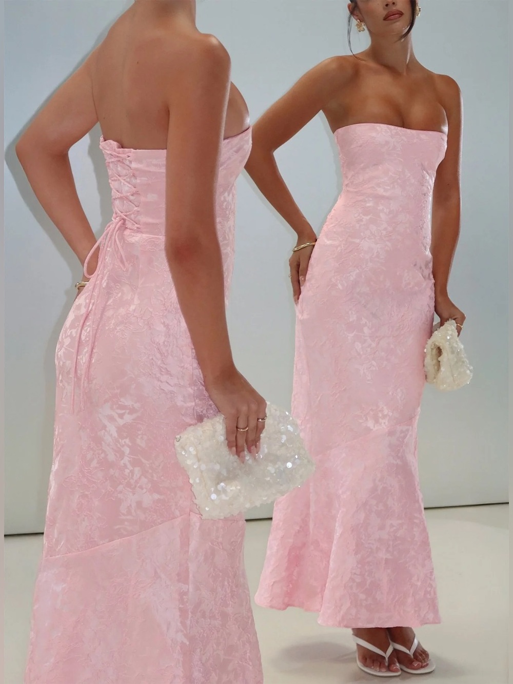 Princess Polly Lips Are Sealed Strapless Lace-Up Back Maxi Dress Pink